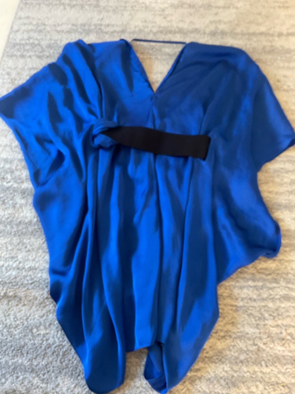 bebe Royal Blue Satin Blouse with Black Waist Band